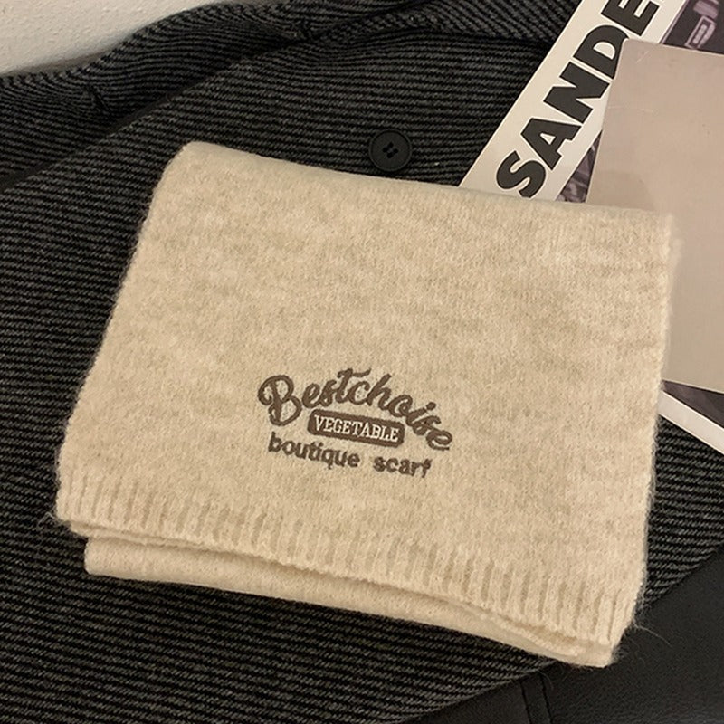 ロゴ刺繍ミディアムニットマフラー