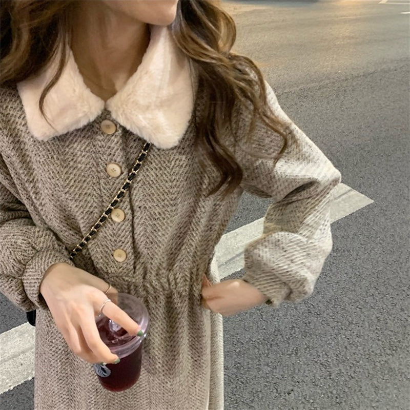 ボアカラーツイードワンピース