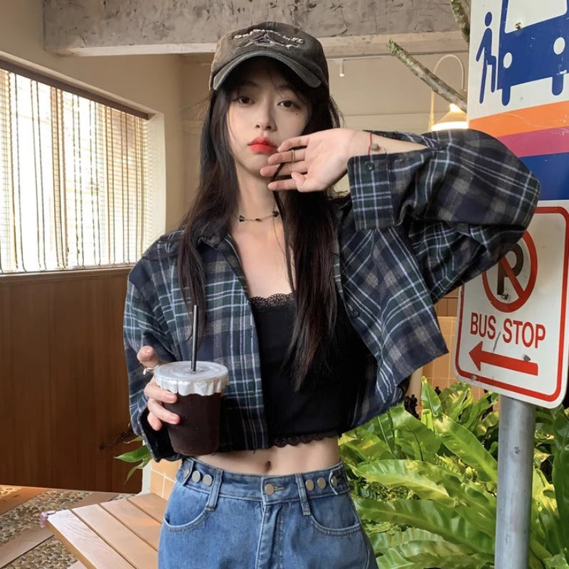 クロップドチェックシャツ