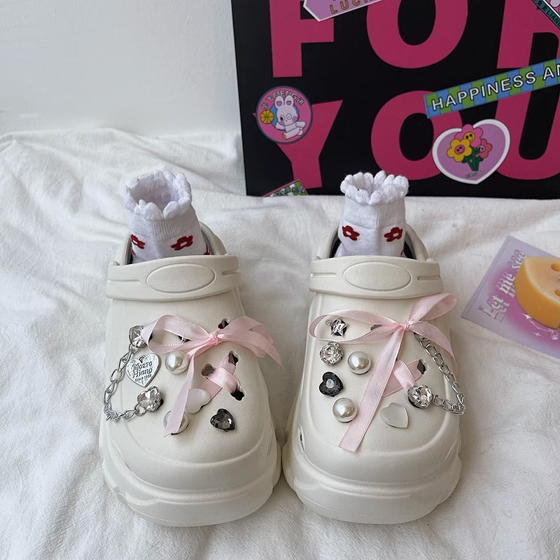 ピンクリボンビジューラバーサンダル