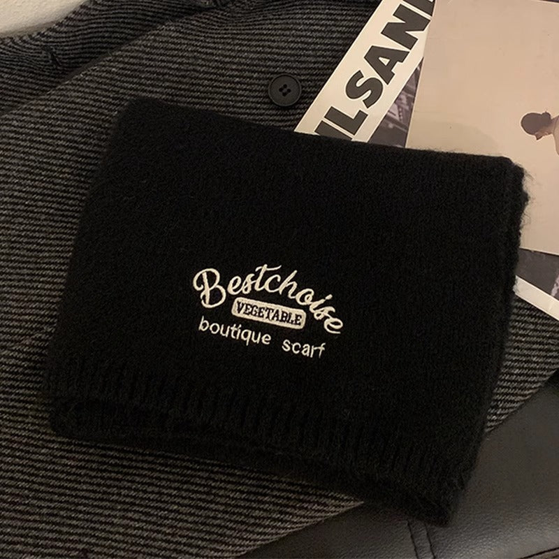 ロゴ刺繍ミディアムニットマフラー