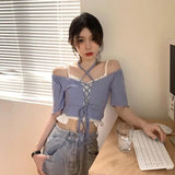 レースアップオフショルダートップス