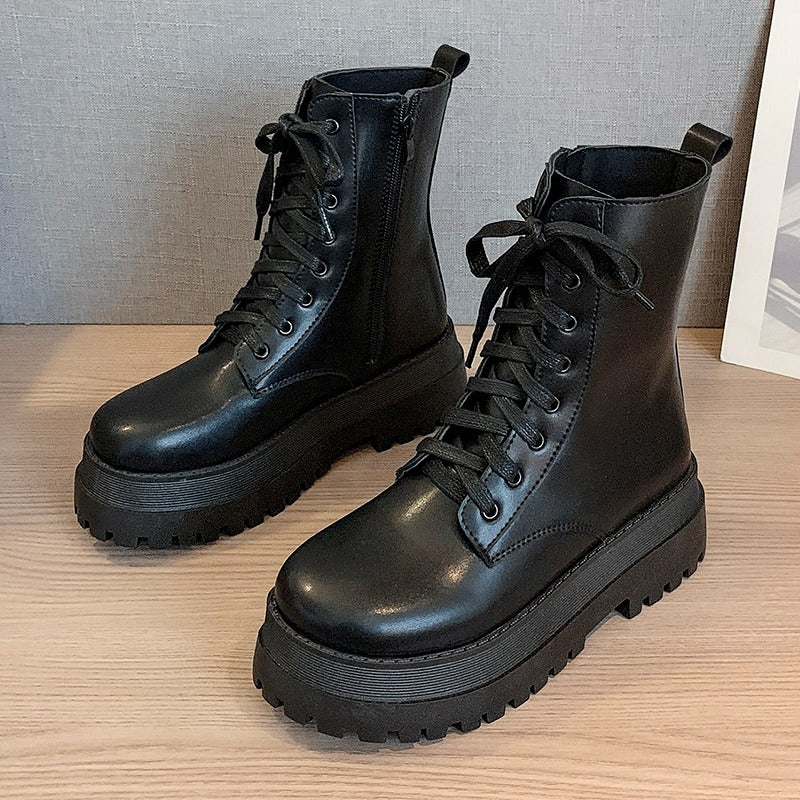 レースアップカジュアルショートブーツ