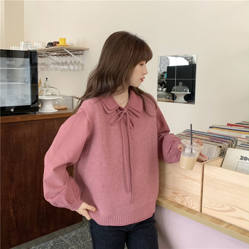 ボウタイブラウス&ニットベストSET