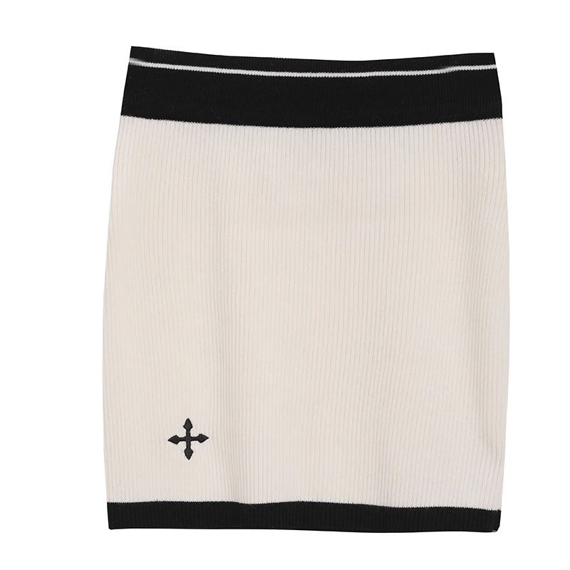 クロスマークリブトップス&リブスカートSET