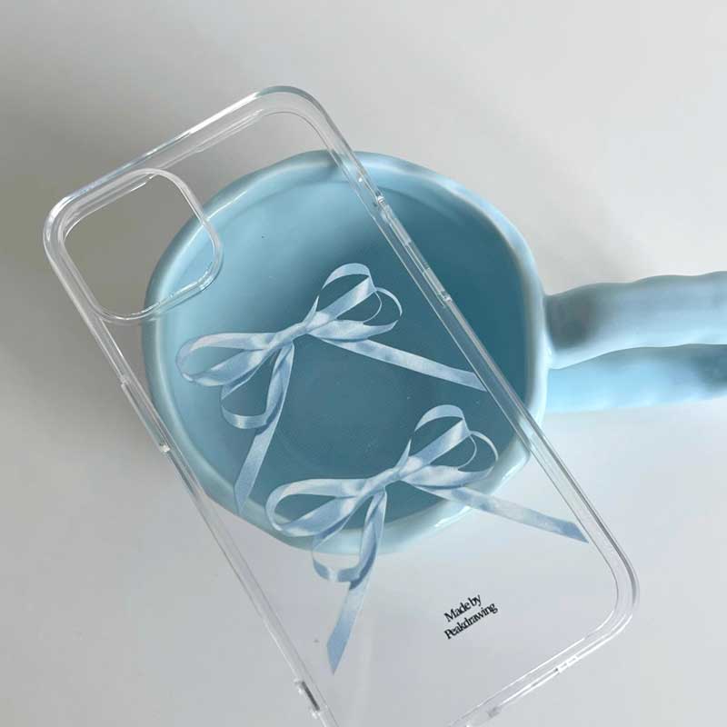 【iPhone17対応】アイスブルーリボンiPhoneケース