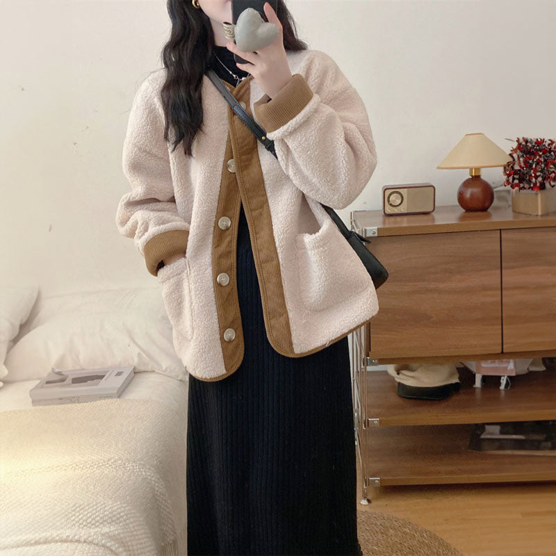 ノーカラーボアジャケット