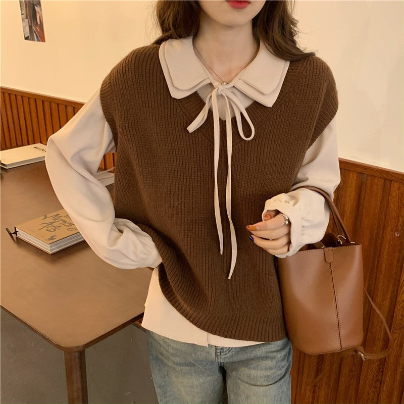 ボウタイブラウス&ニットベストSET