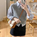 ストライプシャツ&ケーブルベストSET