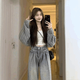 グレーショートラップカーディガン