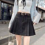 イージーベルトデニムプリーツスカート