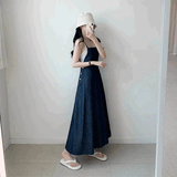 サイドボタンデニムマキシワンピース