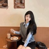 ストライプブルーシャツ&ニットベストSET