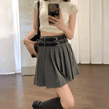 ダブルベルトミディアムプリーツスカート
