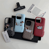 ドッグ刺繍レザーiPhoneケース