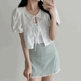 リボンスルーパフブラウス