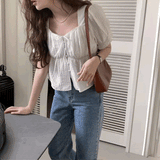 ホワイトリネンパフブラウス