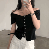 デコルテラインボタントップス