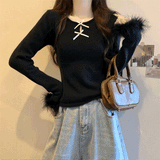 オープンダブルリボンファーニット