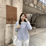 フレンチカラーボタンネックロンT