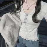 ブルーリボンスルーレースロンT