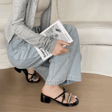 ビジューリボンミュールサンダル