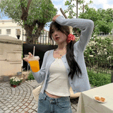 ゴールドボタンケーブルカーディガン