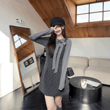 リボンネックニット&ドットワンピースSET