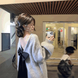 バックリボンモヘアニット