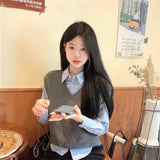 ストライプブルーシャツ&ニットベストSET