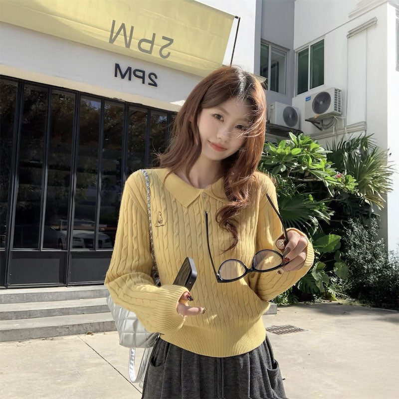 ワンポイントケーブルポロニット