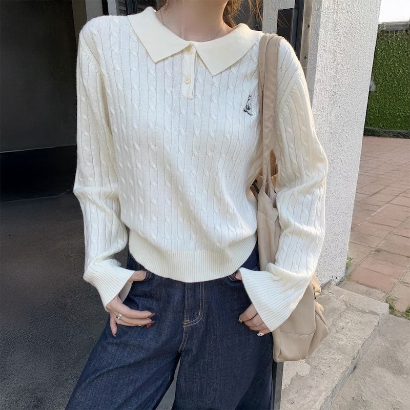 ワンポイントケーブルポロニット