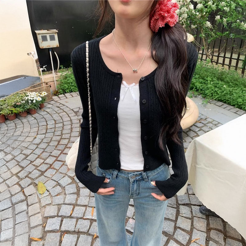 ゴールドボタンケーブルカーディガン