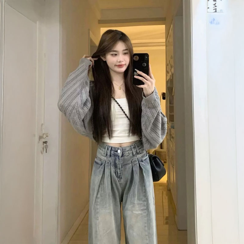 グレーショートラップカーディガン