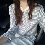 フレンチカラーボタンネックロンT