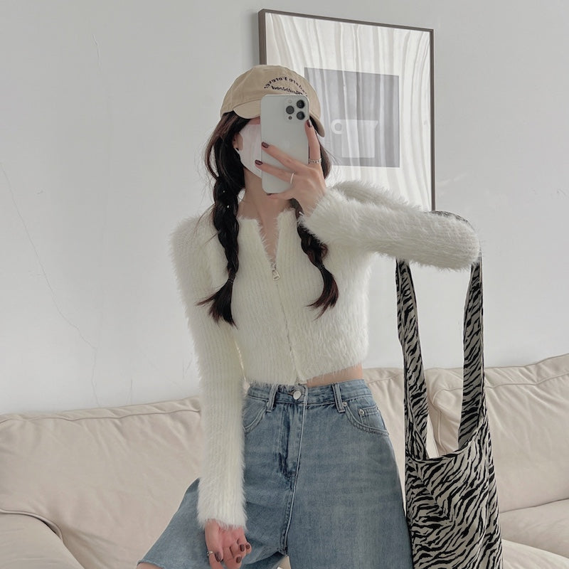 シャギーニットジップカーディガン