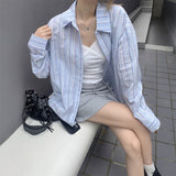 ブルーストライプリネンシャツ