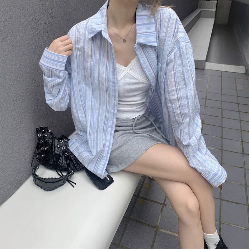 ブルーストライプリネンシャツ