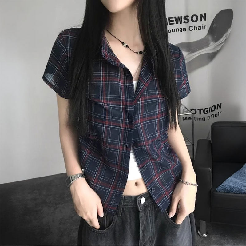 サイドリボンチェック半袖シャツ