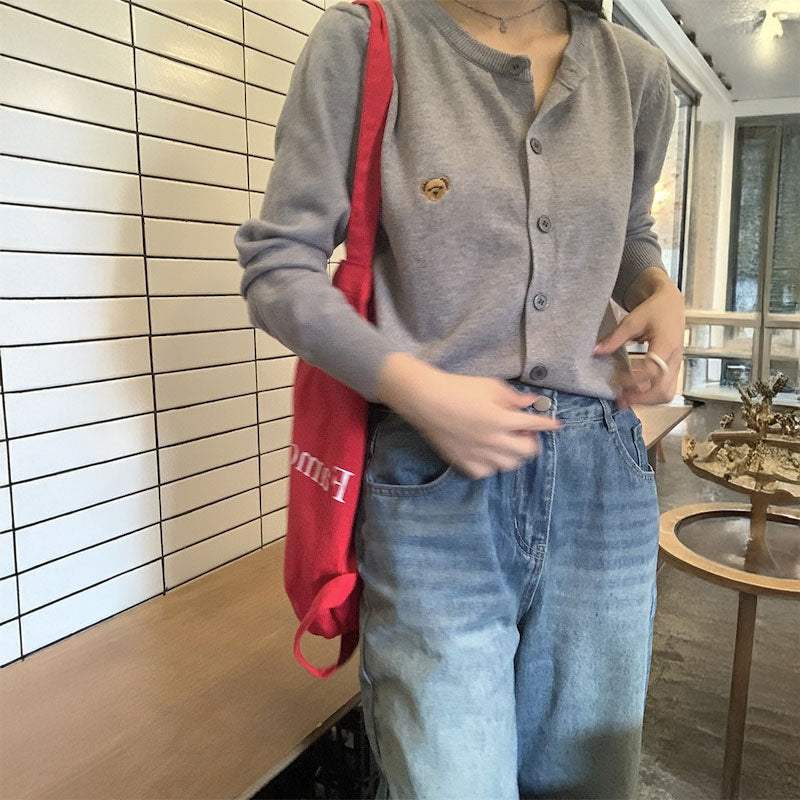 ベア刺繍カラーカーディガン
