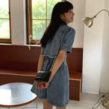 バックオープンデニムワンピース