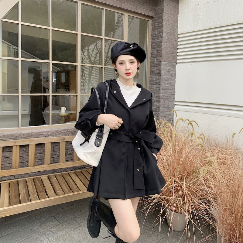 ウエストベルトフーディートレンチコート