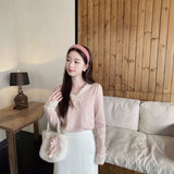 レースネックミニリボンニット