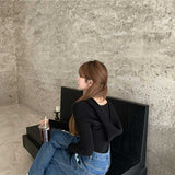 Vネックリブニットフーディー