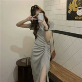 スリットギャザーシャツワンピース