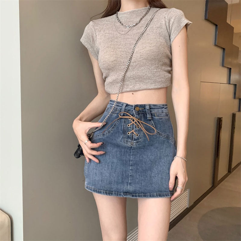 レースアップウエスタンデニムスカート