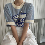 ブルーロゴメッシュサマーニット