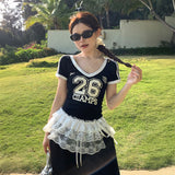 カラーティアードフリルレイヤードスカート