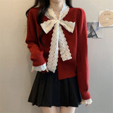 レースボウタイクラシックカーディガン