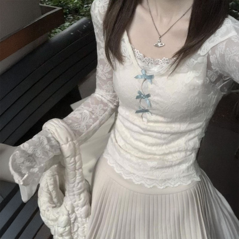 ブルーリボンスルーレースロンT